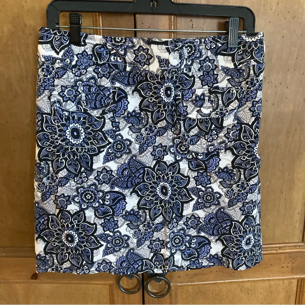 Ann Taylor Loft Women’s Skirt Size 4 Blue & White Floral Print Pockets Button